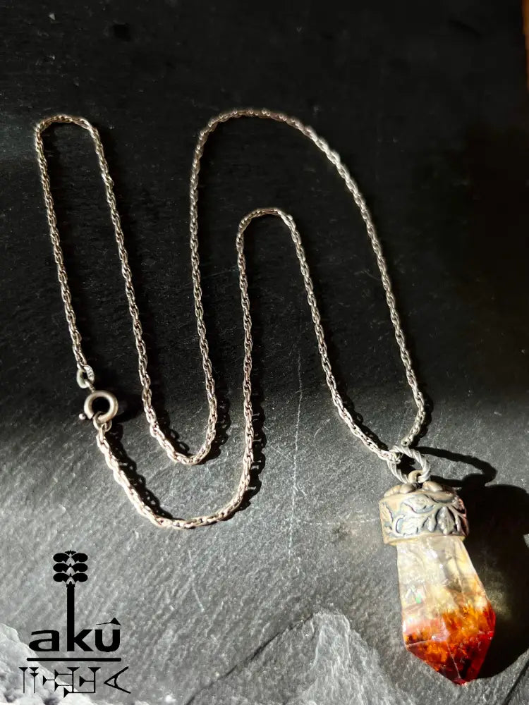 Vintage Citrin Anhänger mit Rohkristall in 835 Silber, von 50-70s Jh.