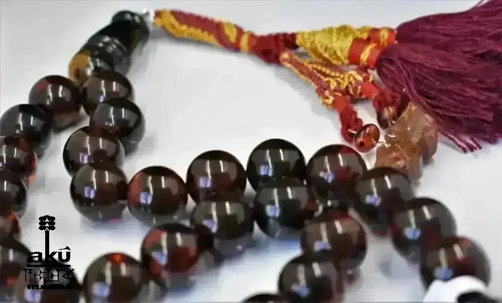 Vintage riesige Bernstein Tesbih 17mm rote Gebetskette AMBER Kehribar, islamische Misbaha - AkueShop