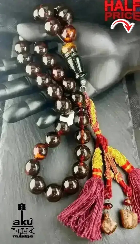 Vintage riesige Bernstein Tesbih 17mm rote Gebetskette AMBER Kehribar, islamische Misbaha - AkueShop