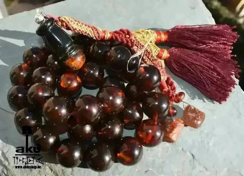 Vintage riesige Bernstein Tesbih 17mm rote Gebetskette AMBER Kehribar, islamische Misbaha - AkueShop