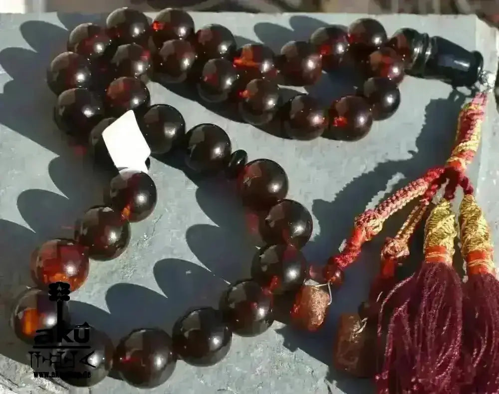 Vintage riesige Bernstein Tesbih 17mm rote Gebetskette AMBER Kehribar, islamische Misbaha - AkueShop