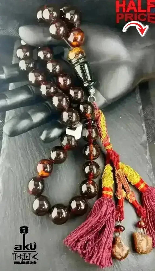 Vintage riesige Bernstein Tesbih 17mm rote Gebetskette AMBER Kehribar, islamische Misbaha - AkueShop