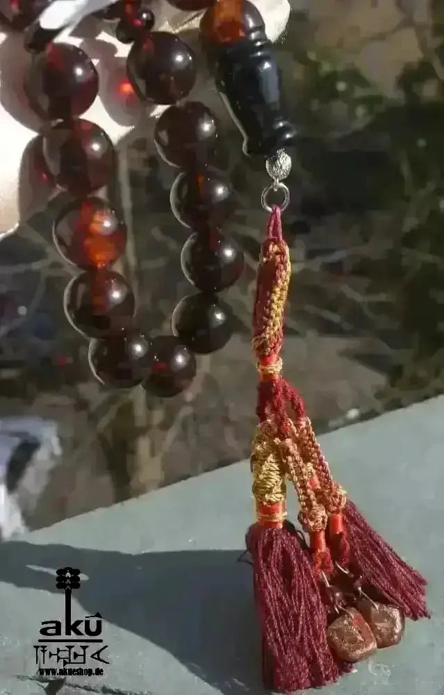 Vintage riesige Bernstein Tesbih 17mm rote Gebetskette AMBER Kehribar, islamische Misbaha - AkueShop