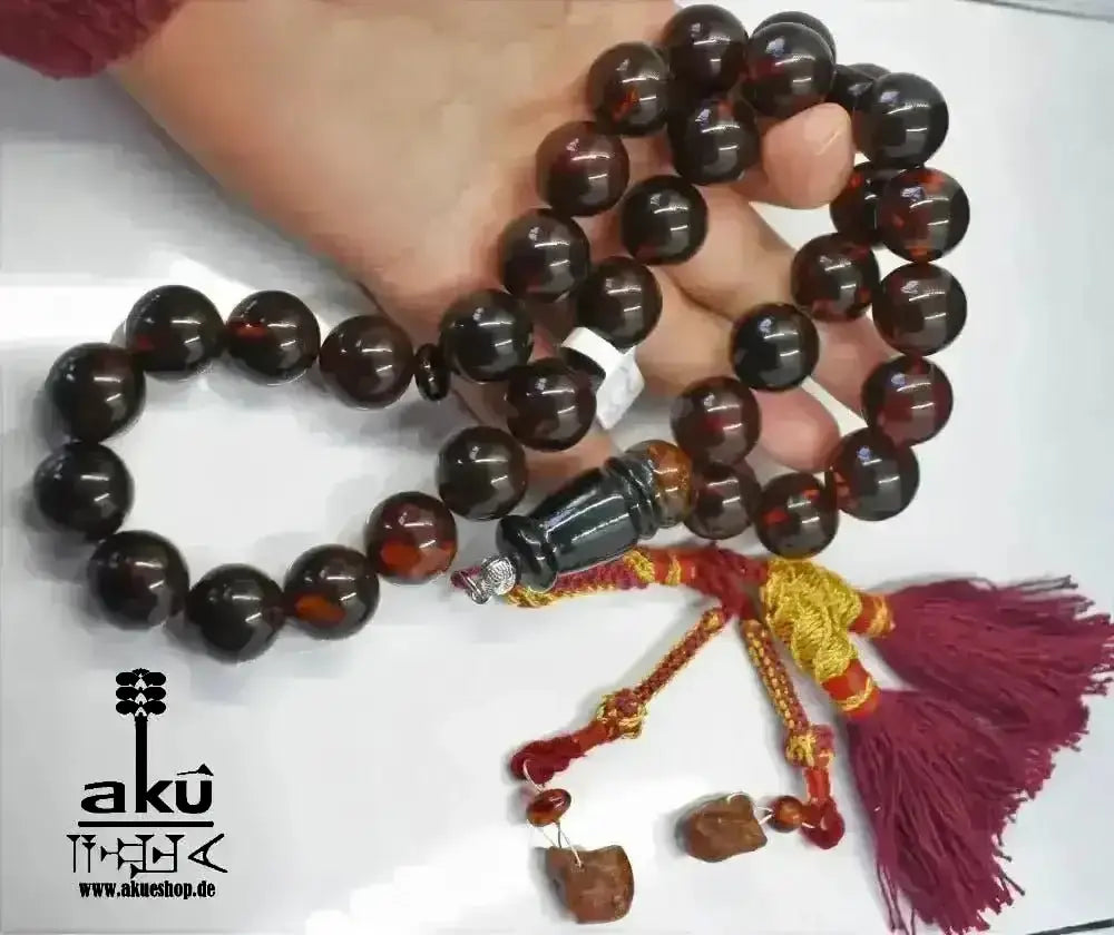 Vintage riesige Bernstein Tesbih 17mm rote Gebetskette AMBER Kehribar, islamische Misbaha - AkueShop