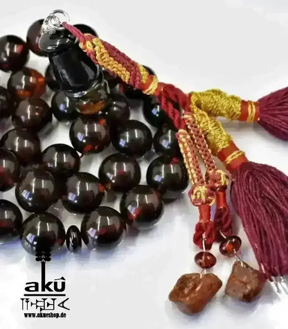 Vintage riesige Bernstein Tesbih 17mm rote Gebetskette AMBER Kehribar, islamische Misbaha - AkueShop