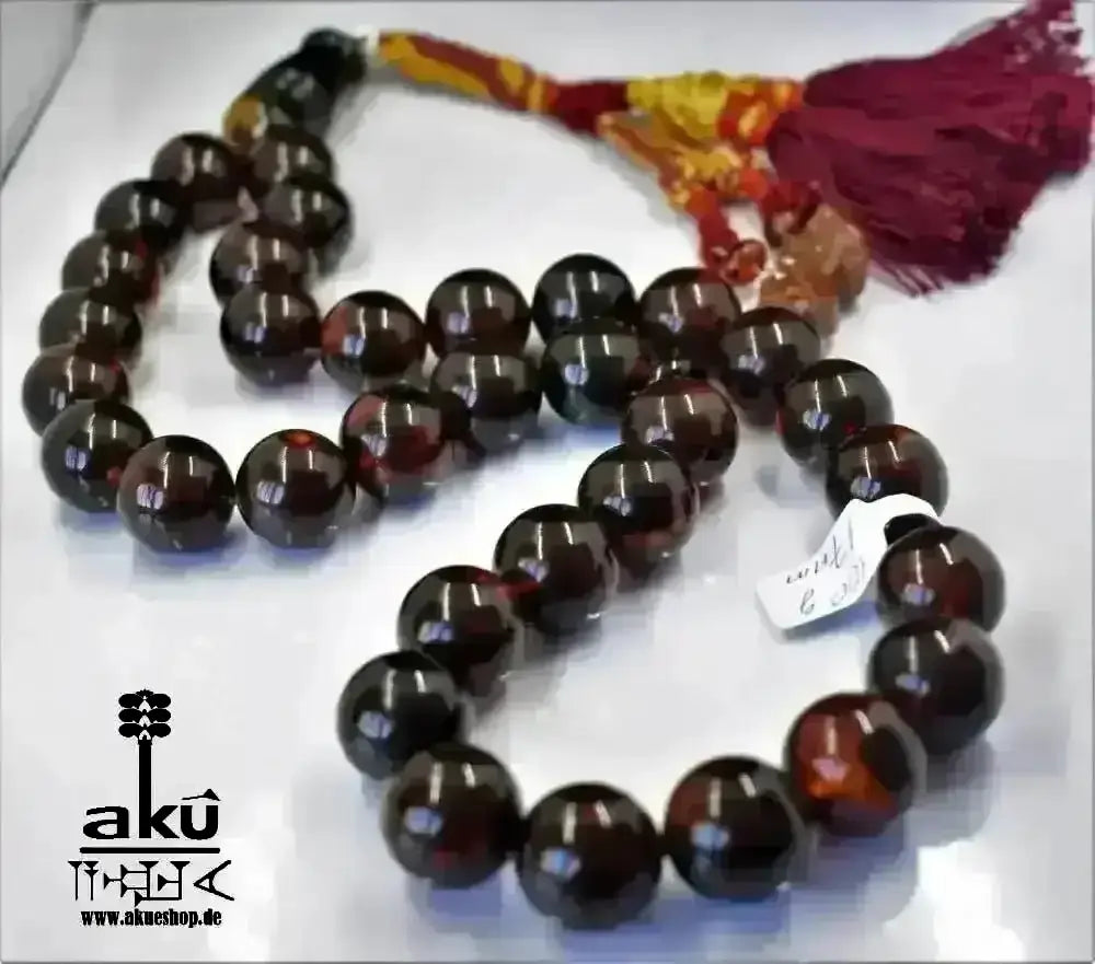 Vintage riesige Bernstein Tesbih 17mm rote Gebetskette AMBER Kehribar, islamische Misbaha - AkueShop