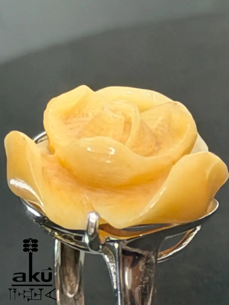 Vintage 925 Silberring mit handgeschnitzter Hornrose