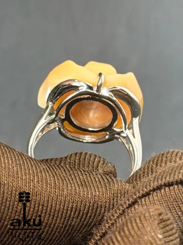 Vintage 925 Silberring mit handgeschnitzter Hornrose