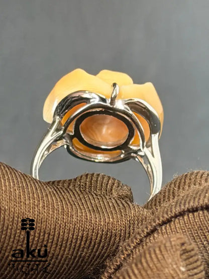 Vintage 925 Silberring mit handgeschnitzter Hornrose