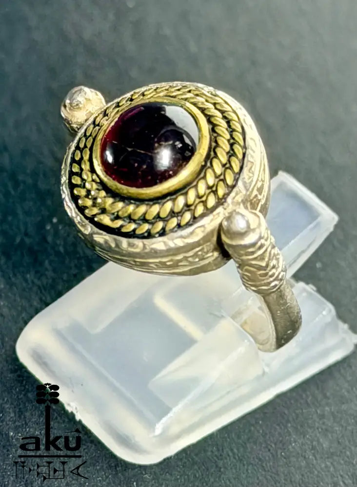 Vintage-Ring aus 925er Sterlingsilber, Kupfereinlage, osmanischer Sultan-Stil, Granatring