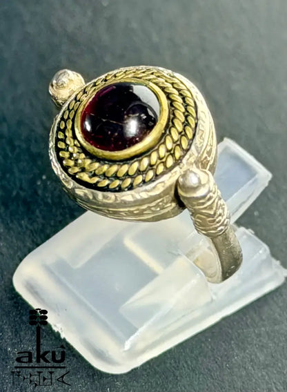 Vintage-Ring aus 925er Sterlingsilber, Kupfereinlage, osmanischer Sultan-Stil, Granatring
