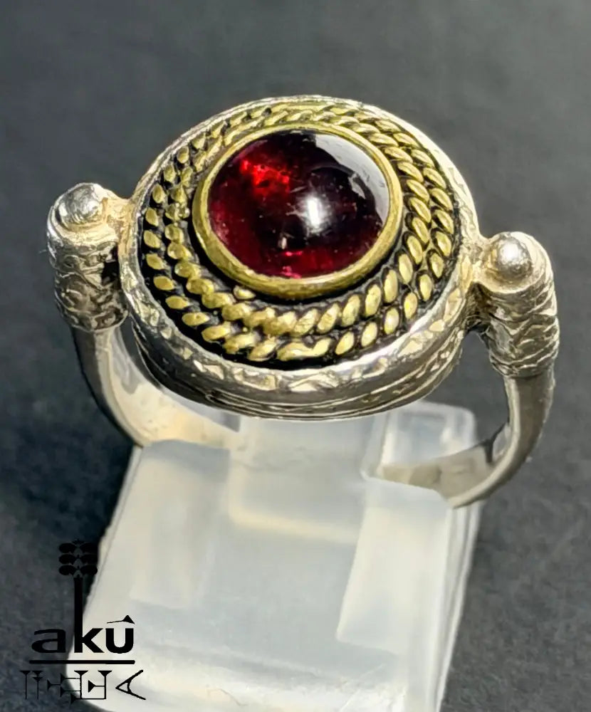 Vintage-Ring aus 925er Sterlingsilber, Kupfereinlage, osmanischer Sultan-Stil, Granatring