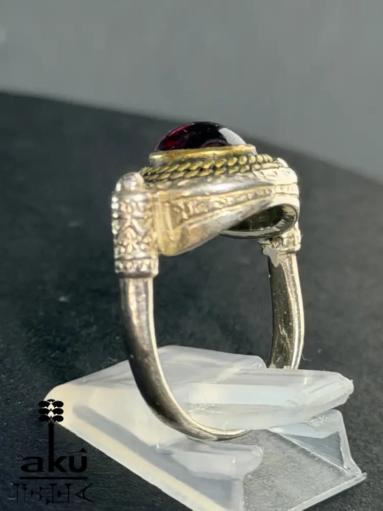Vintage-Ring aus 925er Sterlingsilber, Kupfereinlage, osmanischer Sultan-Stil, Granatring