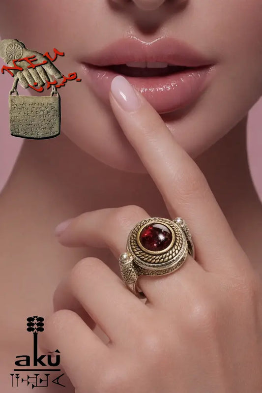 ai foto: Vintage-Ring aus 925er Sterlingsilber, Kupfereinlage, osmanischer Sultan-Stil, Granatring