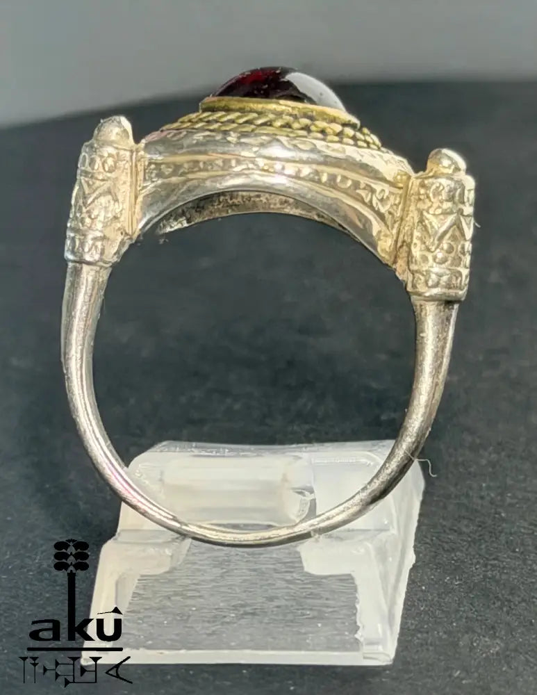 Vintage-Ring aus 925er Sterlingsilber, Kupfereinlage, osmanischer Sultan-Stil, Granatring
