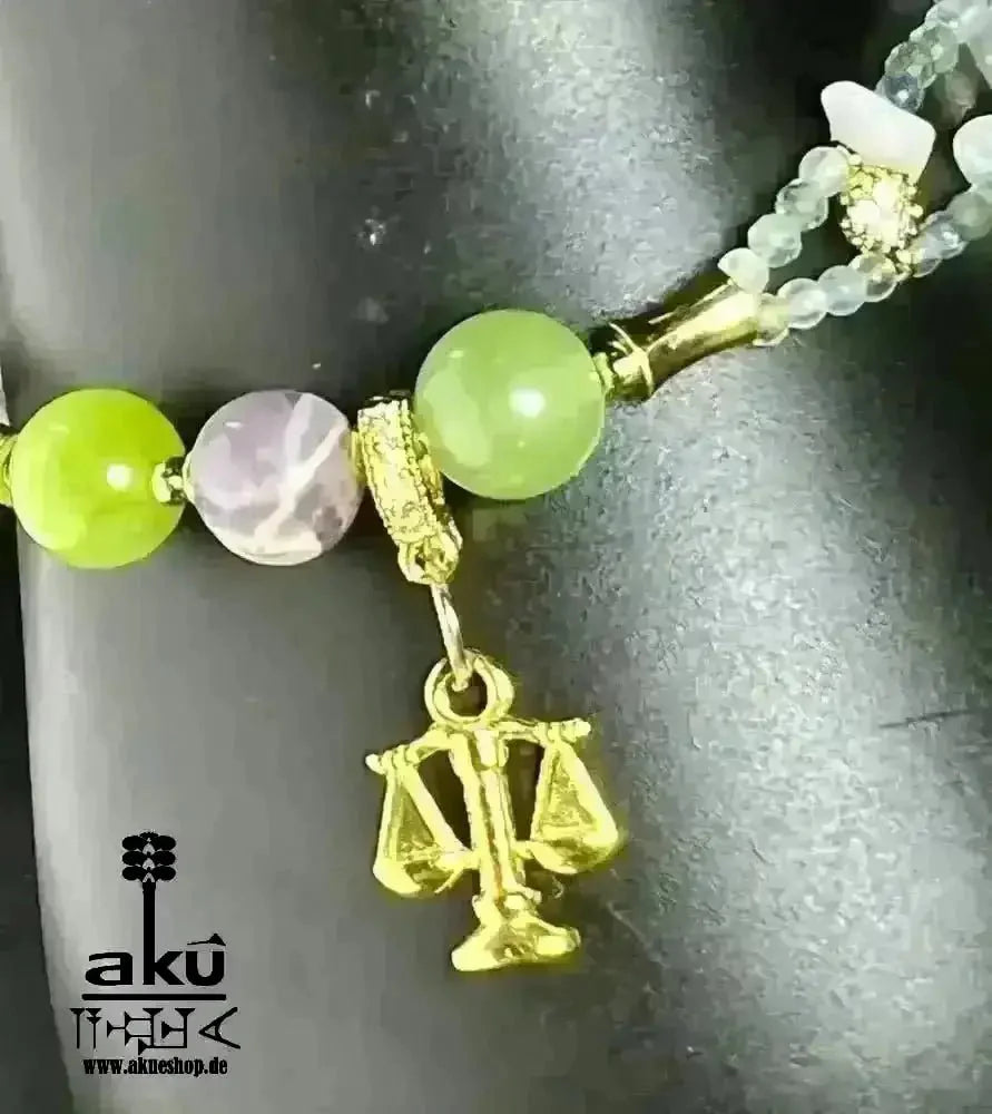 Waage Sternzeichen Glückskristalle Armband, natürliche Edelsteine Aquamarin Mondstein Aventurin Peridot Amethyst Reiki Chakren Meditationsenergie - AkueShop