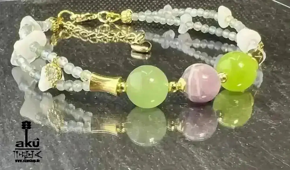 Waage Sternzeichen Glückskristalle Armband, natürliche Edelsteine Aquamarin Mondstein Aventurin Peridot Amethyst Reiki Chakren Meditationsenergie - AkueShop