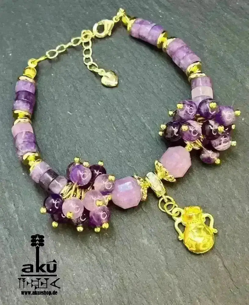 Wassermann Amethyst Armband natürliche Edelsteine Zodiac Sternzeichen vergoldet - AkueShop