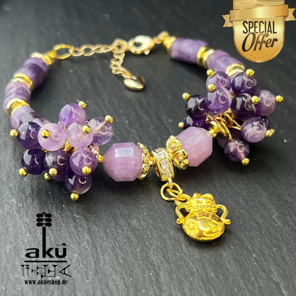 Wassermann Amethyst Armband Natürliche Edelsteine Zodiac Sternzeichen Vergoldet