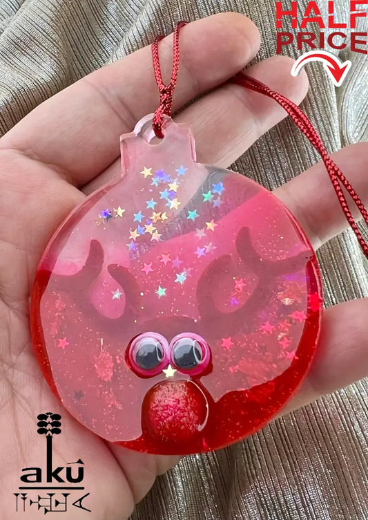 Weihnachtsanhänger Rot Glitzer Naturmaterialien bewegliche Augen Dekor