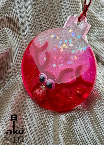 Weihnachtsanhänger Rot Glitzer Naturmaterialien bewegliche Augen Dekor