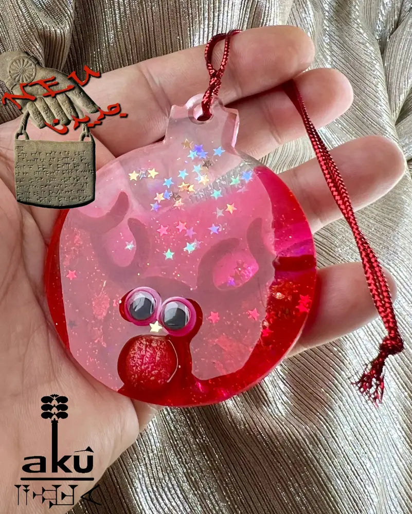 Weihnachtsanhänger Rot Glitzer Naturmaterialien bewegliche Augen Dekor