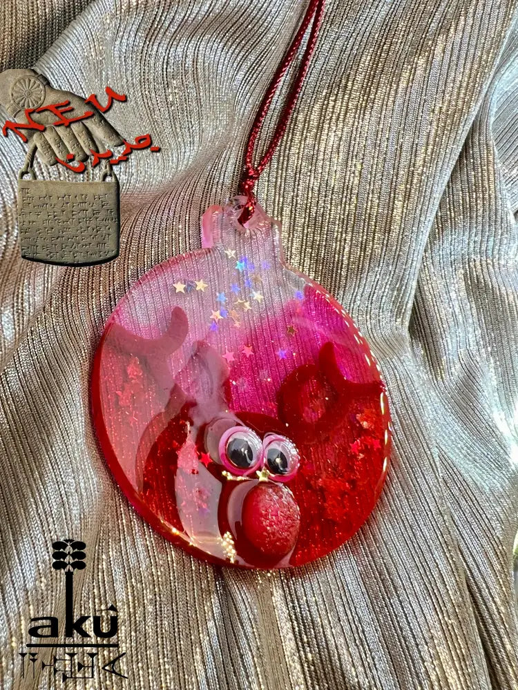 Weihnachtsanhänger Rot Glitzer Naturmaterialien bewegliche Augen Dekor