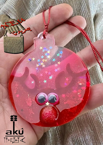 Weihnachtsanhänger Rot Glitzer Naturmaterialien bewegliche Augen Dekor