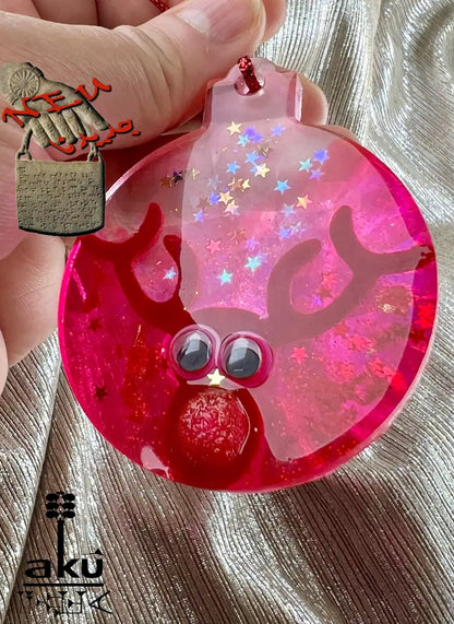 Weihnachtsanhänger Rot Glitzer Naturmaterialien bewegliche Augen Dekor