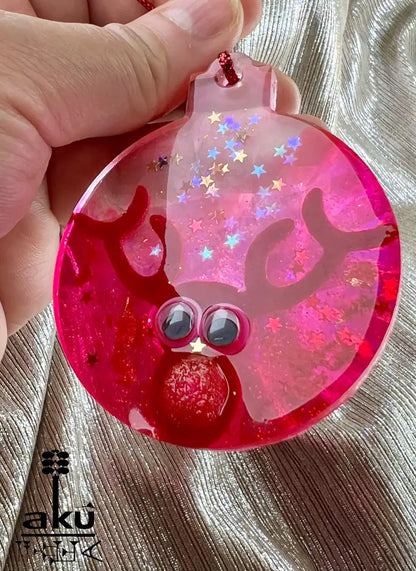 Weihnachtsanhänger Rot Glitzer Naturmaterialien bewegliche Augen Dekor