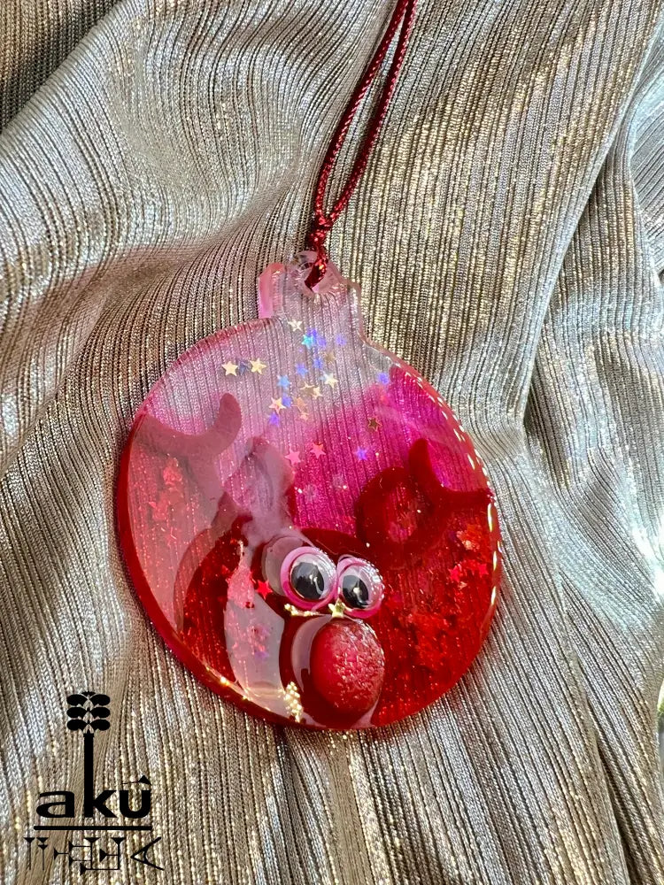Weihnachtsanhänger Rot Glitzer Naturmaterialien bewegliche Augen Dekor