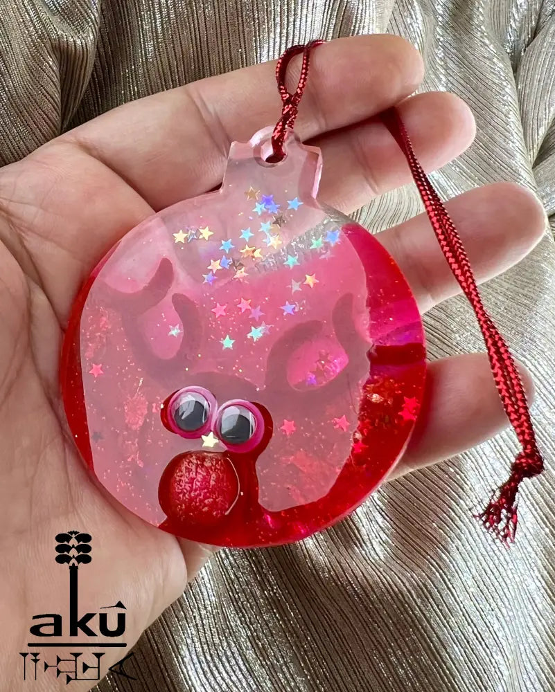 Weihnachtsanhänger Rot Glitzer Naturmaterialien bewegliche Augen Dekor