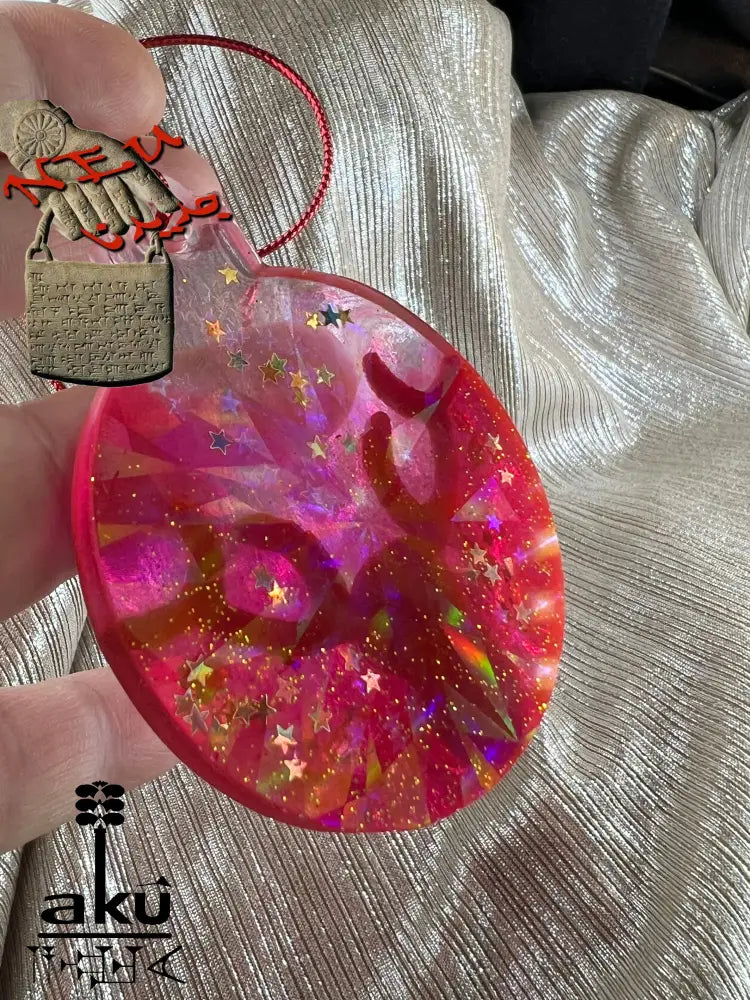 Weihnachtsanhänger Rot Glitzer Naturmaterialien bewegliche Augen Dekor