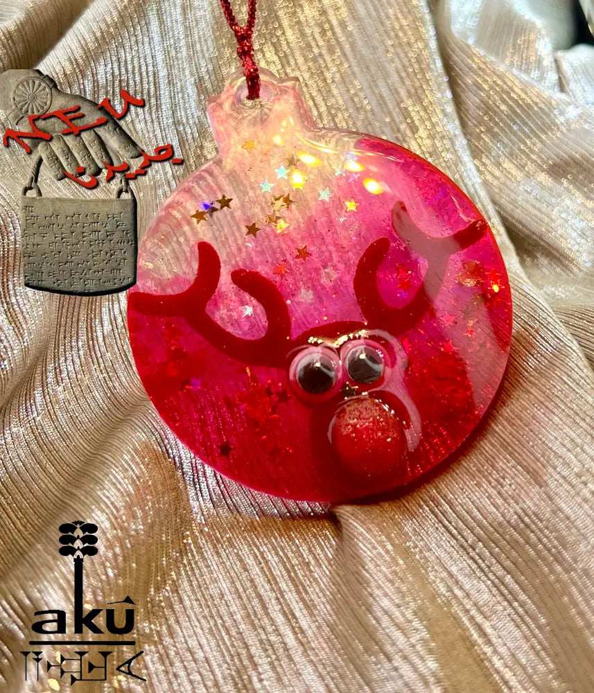 Weihnachtsanhänger Rot Glitzer Naturmaterialien bewegliche Augen Dekor