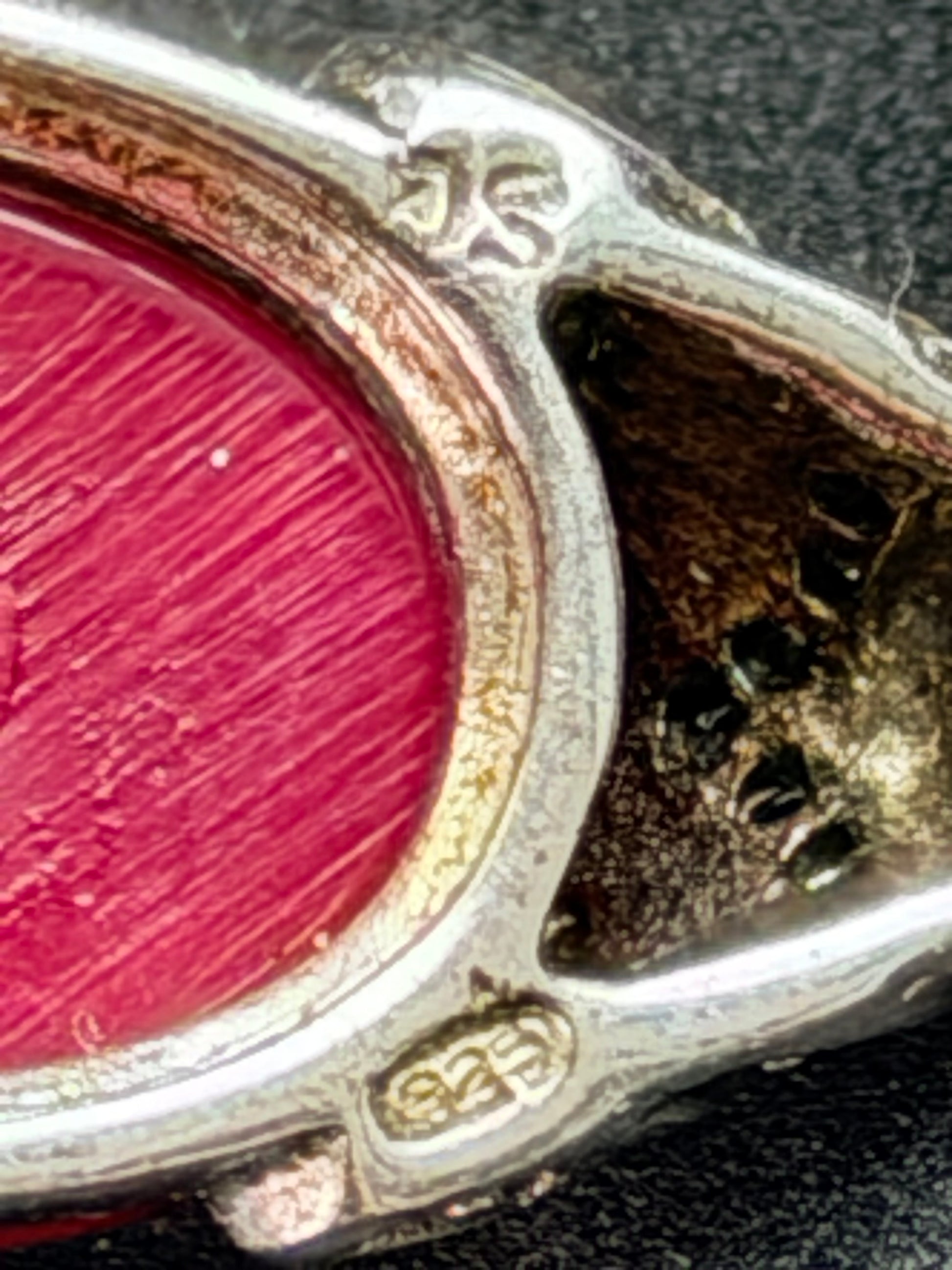 Vintage Halskette (1980er), 925 Silber, synthetischer weinroter Anhänger