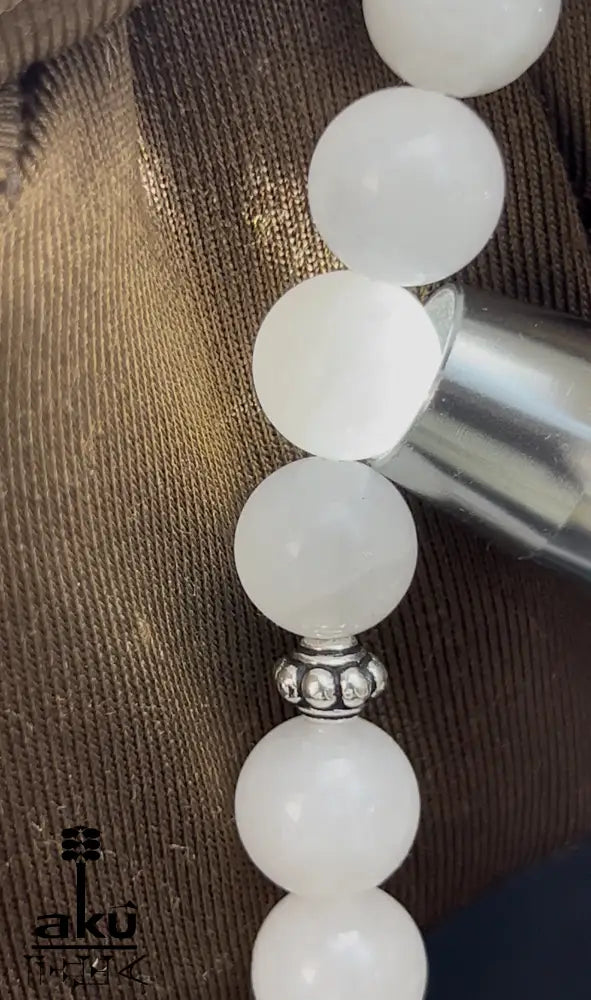 Weiße Jade Tasbih 925er Sterlingsilbere Quaste Elegant & Friedvoll Sibaha, AkueShop, islamische tesbih, muslimische misbaha, filigran silber