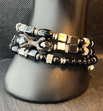 Memory-Draht-Armreif Hämatit & Onyx Armreif schwarz natürlichen Edelsteinen,Memory Wire bracelet