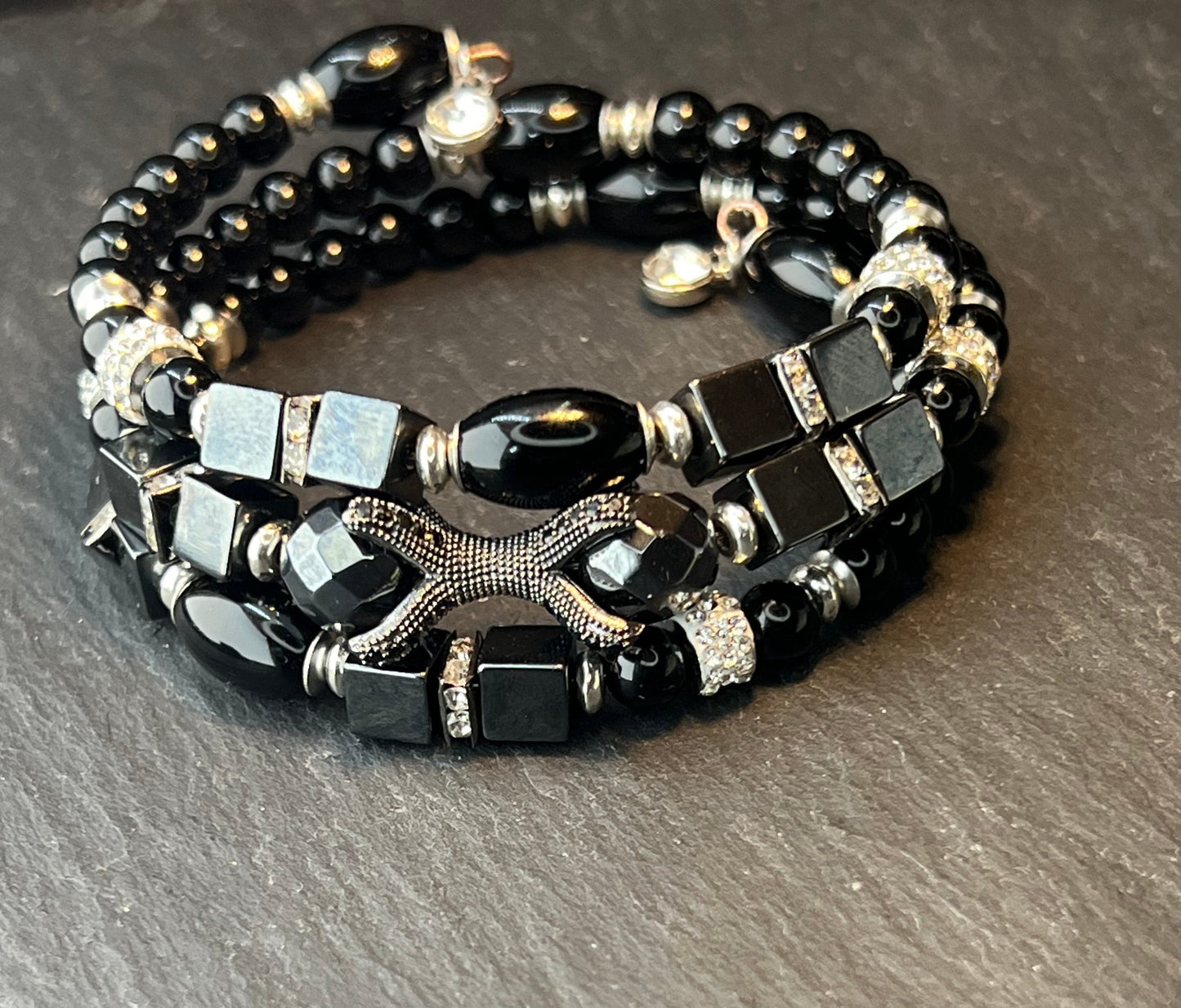 Memory-Draht-Armreif Hämatit & Onyx Armreif schwarz natürlichen Edelsteinen,Memory Wire bracelet