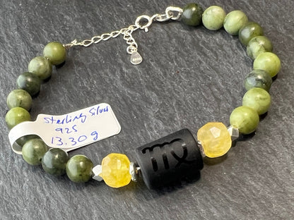 Jungfrau Sternzeichen Glückskristall Armband für Ihn/Ihr, natürliche Edelsteine A+ kanadischer Jade Citrin Onyx, 925er silber, Chakra positive Energie