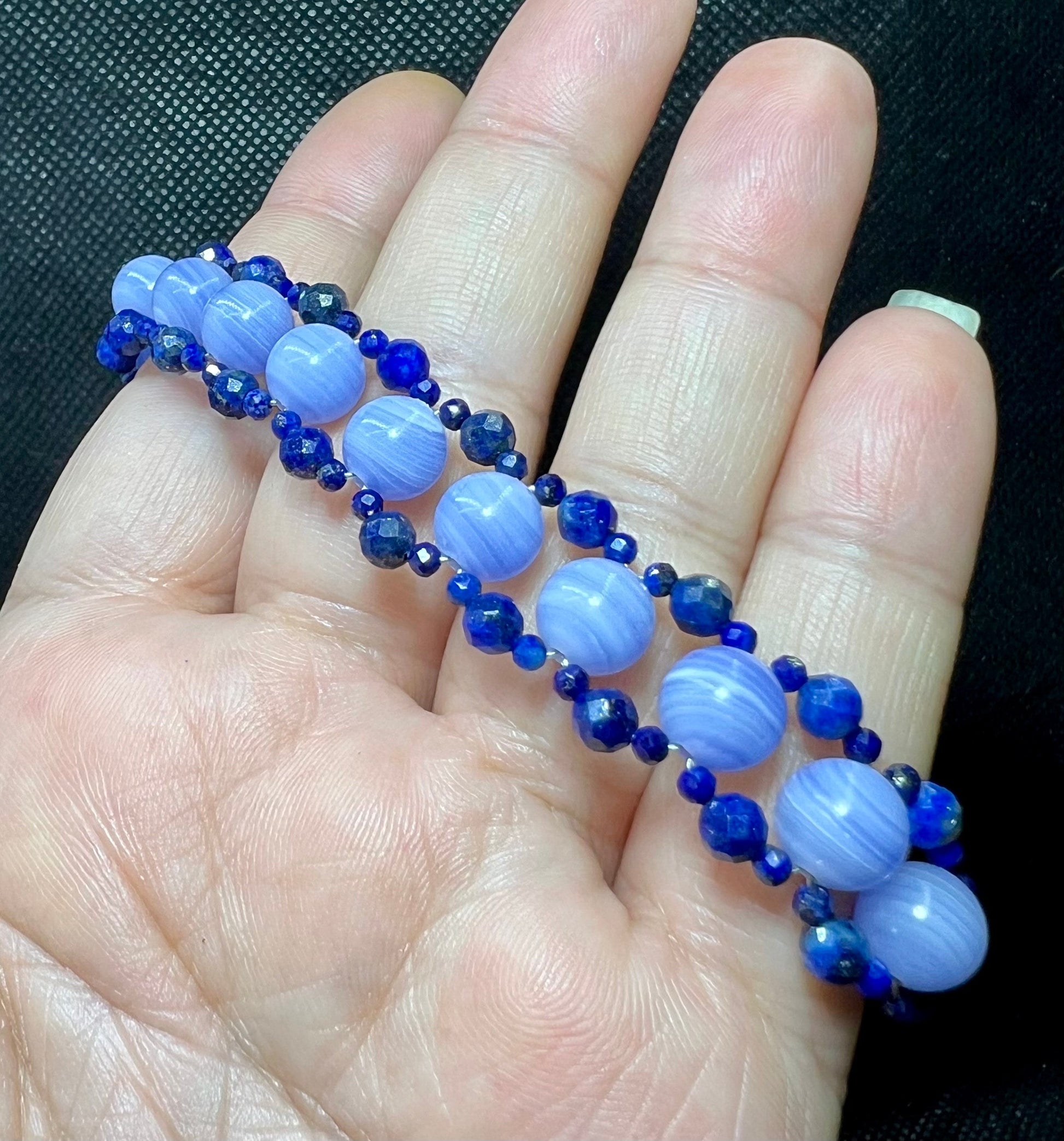 Lace Agate achat blau blue gemstone edlestein lapislazuli 925 silber armband bracelet handmade handgefertigt